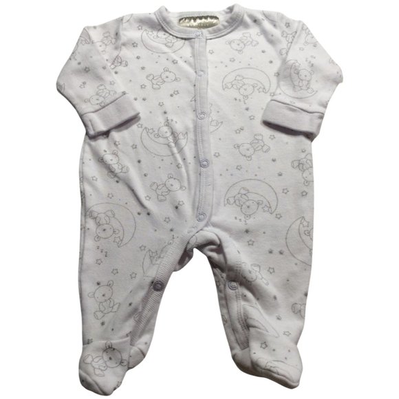 👣 5/$25 - White/Silver Sleeper w/ Moon & Teddy Bear Print - Picture 1 of 1